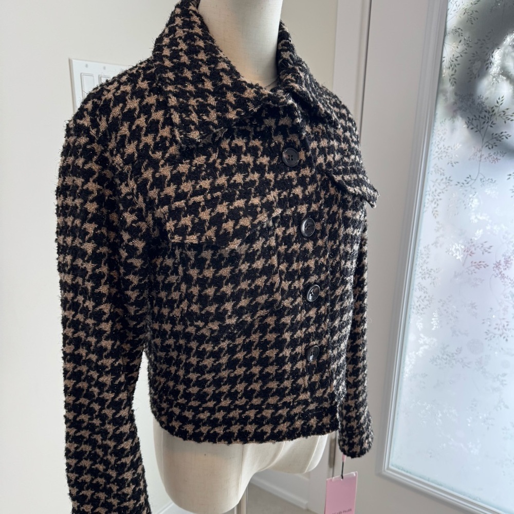 Avec Les Filles Black and Cream Houndstooth Teddy Jacket - Picture 4 of 12